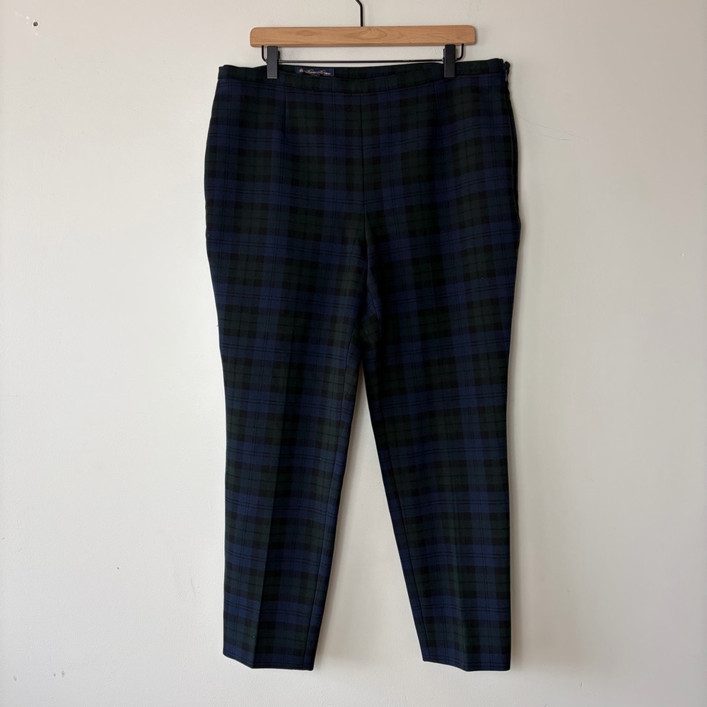 Brooks Brothers Green‎ and Blue Plaid Tartan Side Zip Women's Trousers 14